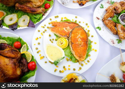 Table served with tasty meals