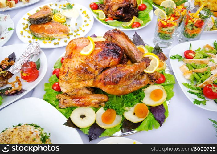 Table served with tasty meals