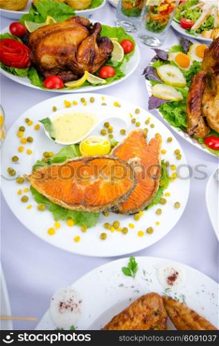 Table served with tasty meals