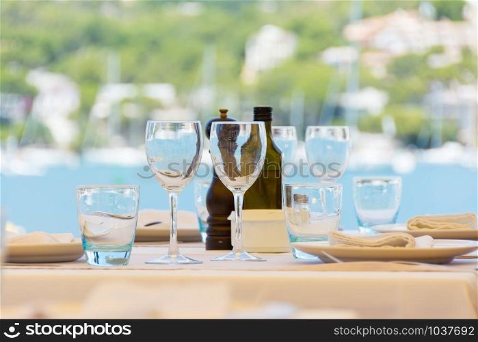 Table set at beach