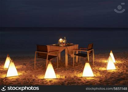 Table Set For Evening Meal In Outdoor Restaurant