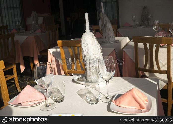 Table setting in restaurant, Ischia Island, Campania, Italy