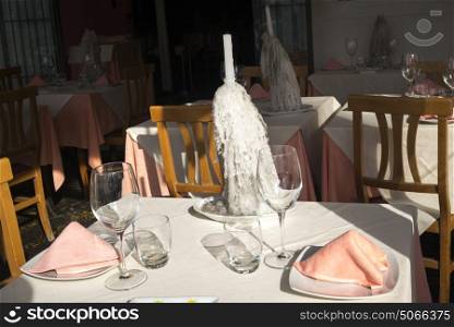 Table setting in restaurant, Ischia Island, Campania, Italy
