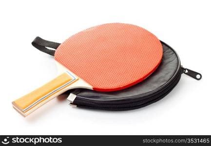 table tennis racket on cover isolated on white