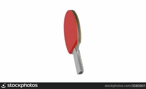 Table tennis racket spins on white background