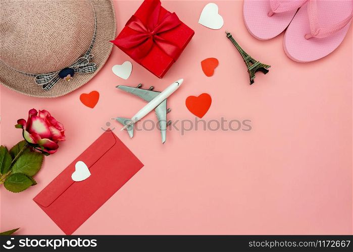 Table top view aerial image of decorations valentine&rsquo;s day