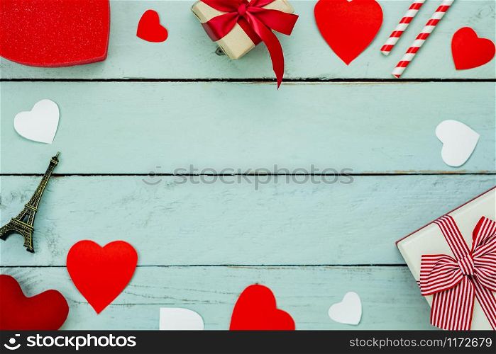 Table top view aerial image of decorations valentine&rsquo;s day