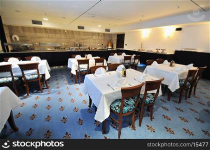 table with empty glasses in luxury restaurant