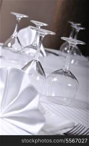 table with empty glasses in luxury restaurant