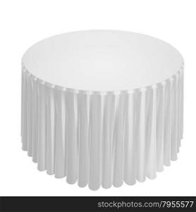 Table with white elegant cloth, isolated over white, 3d render, square image