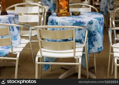 Tables and chairs in a restaurant