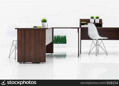 tables and chairs with reflection on white background