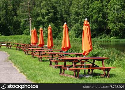 Tables are established on the open seat on the nature