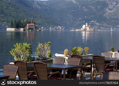 Tables in restaurant in Perast, Montenegro