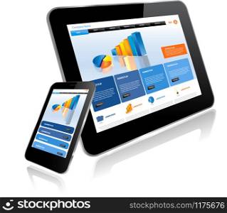 Tablet and Smartphone.Responsive website template on multiple devices