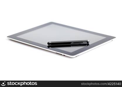 tablet and stylus isolated on white