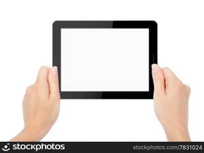 tablet computer isolated in a hand on the white backgrounds. like ipade pc