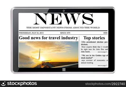 tablet computer with news on touch screen, isolated on white