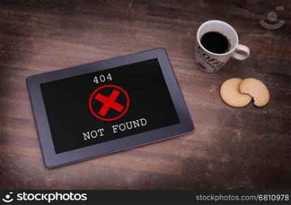 Tablet displaying an error, 404, not found