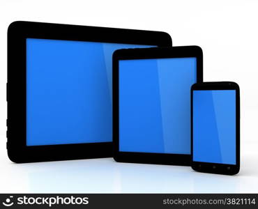 Tablet, mini tablet and touchscreen smartphone on white background