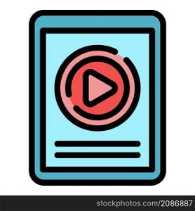 Tablet online video icon. Outline tablet online video vector icon color flat isolated. Tablet online video icon color outline vector