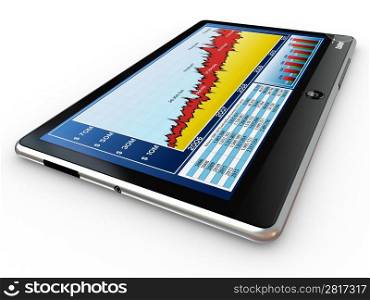 Tablet pc and business graph on the screen. 3d