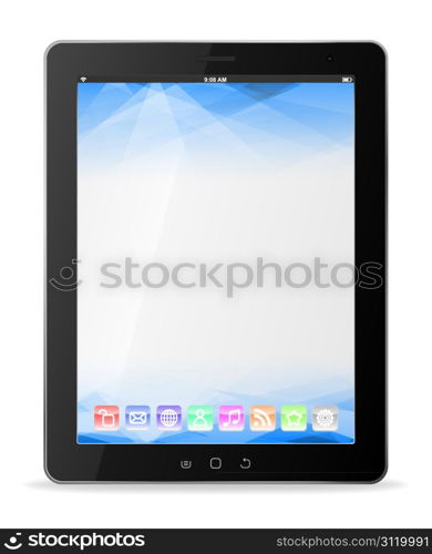 Tablet PC Computer with Icons at Screen. EPS 10 Vector Illustration. Used effect opacity mask of screen and mesh of light shadow