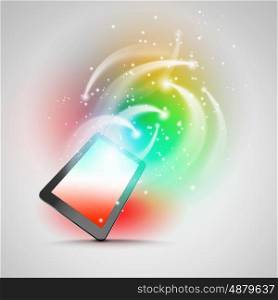 Tablet pc. Image of tablet pc with color lights and splashes