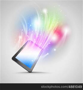 Tablet pc. Image of tablet pc with color lights and splashes