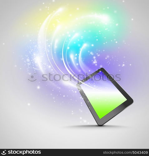 Tablet pc. Image of tablet pc with color lights and splashes