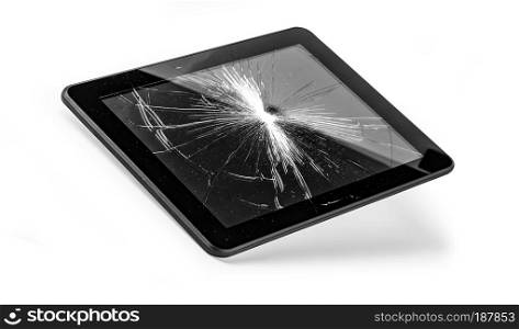 Tablet pc with broken screen isolated on white with clipping path