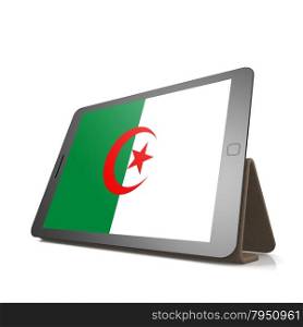 Tablet with Algeria flag image with hi-res rendered artwork that could be used for any graphic design.. Shareholder word cloud on tablet