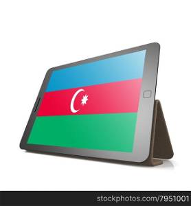 Tablet with Azerbaijan flag image with hi-res rendered artwork that could be used for any graphic design.. Shareholder word cloud on tablet