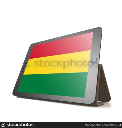Tablet with Bolivia flag image with hi-res rendered artwork that could be used for any graphic design.. Shareholder word cloud on tablet