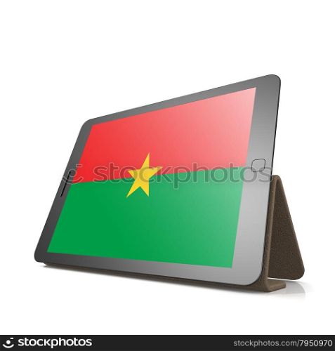 Tablet with Burkina Faso flag image with hi-res rendered artwork that could be used for any graphic design.. Shareholder word cloud on tablet