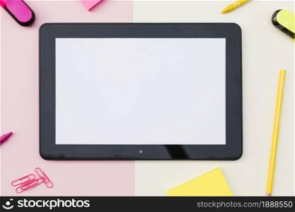 tablet with cute stationery. Resolution and high quality beautiful photo. tablet with cute stationery. High quality and resolution beautiful photo concept