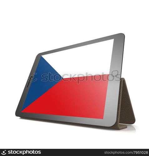 Tablet with Czech Republic flag image with hi-res rendered artwork that could be used for any graphic design.. Shareholder word cloud on tablet
