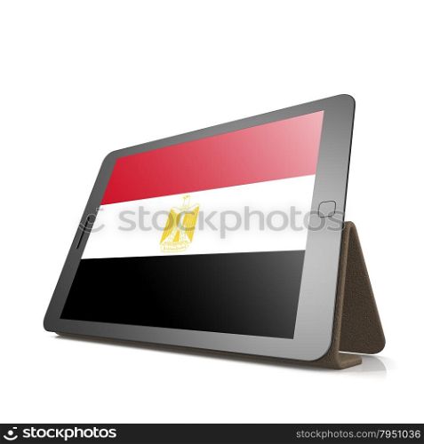 Tablet with Egypt flag image with hi-res rendered artwork that could be used for any graphic design.. Shareholder word cloud on tablet