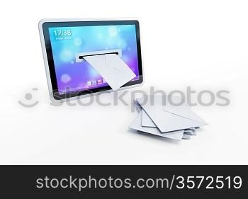 tablet with incoming letters via e-mail