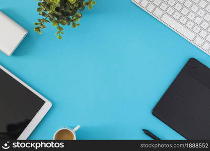 tablet with keyboard on blue table. Resolution and high quality beautiful photo. tablet with keyboard on blue table. High quality and resolution beautiful photo concept