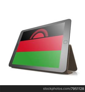 Tablet with Malawi flag image with hi-res rendered artwork that could be used for any graphic design.. Shareholder word cloud on tablet
