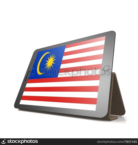 Tablet with Malaysia flag image with hi-res rendered artwork that could be used for any graphic design.. Shareholder word cloud on tablet
