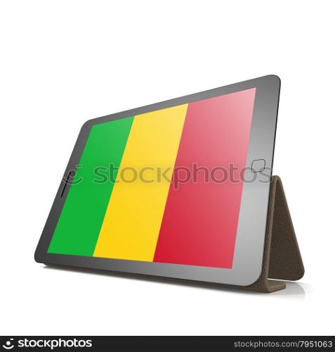 Tablet with Mali flag image with hi-res rendered artwork that could be used for any graphic design.. Shareholder word cloud on tablet