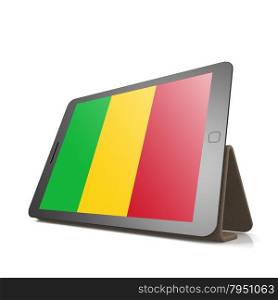 Tablet with Mali flag image with hi-res rendered artwork that could be used for any graphic design.. Shareholder word cloud on tablet