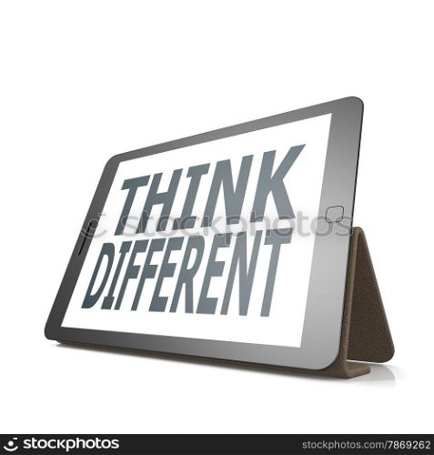 Tablet with think different word image with hi-res rendered artwork that could be used for any graphic design.. Tablet with think different word
