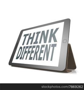 Tablet with think different word image with hi-res rendered artwork that could be used for any graphic design.. Tablet with think different word