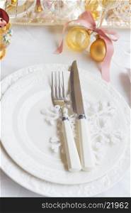 Tableware for christmas - set of plates, cups and utencils