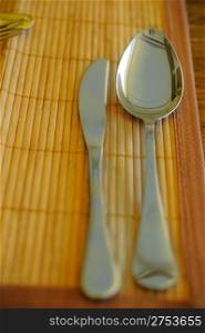 Tablewares. Tablewares on a bamboo tray at restaurant
