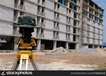 tacheometer for land surveyor. electronic theodolite equipment for geodetic survey at construction site