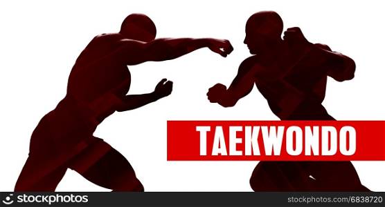 Taekwondo Class with Silhouette of Two Men Fighting. Taekwondo